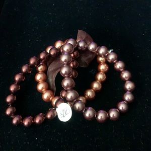 Pearl Bracelet Trio Set Iridescent Brown -Three Shades